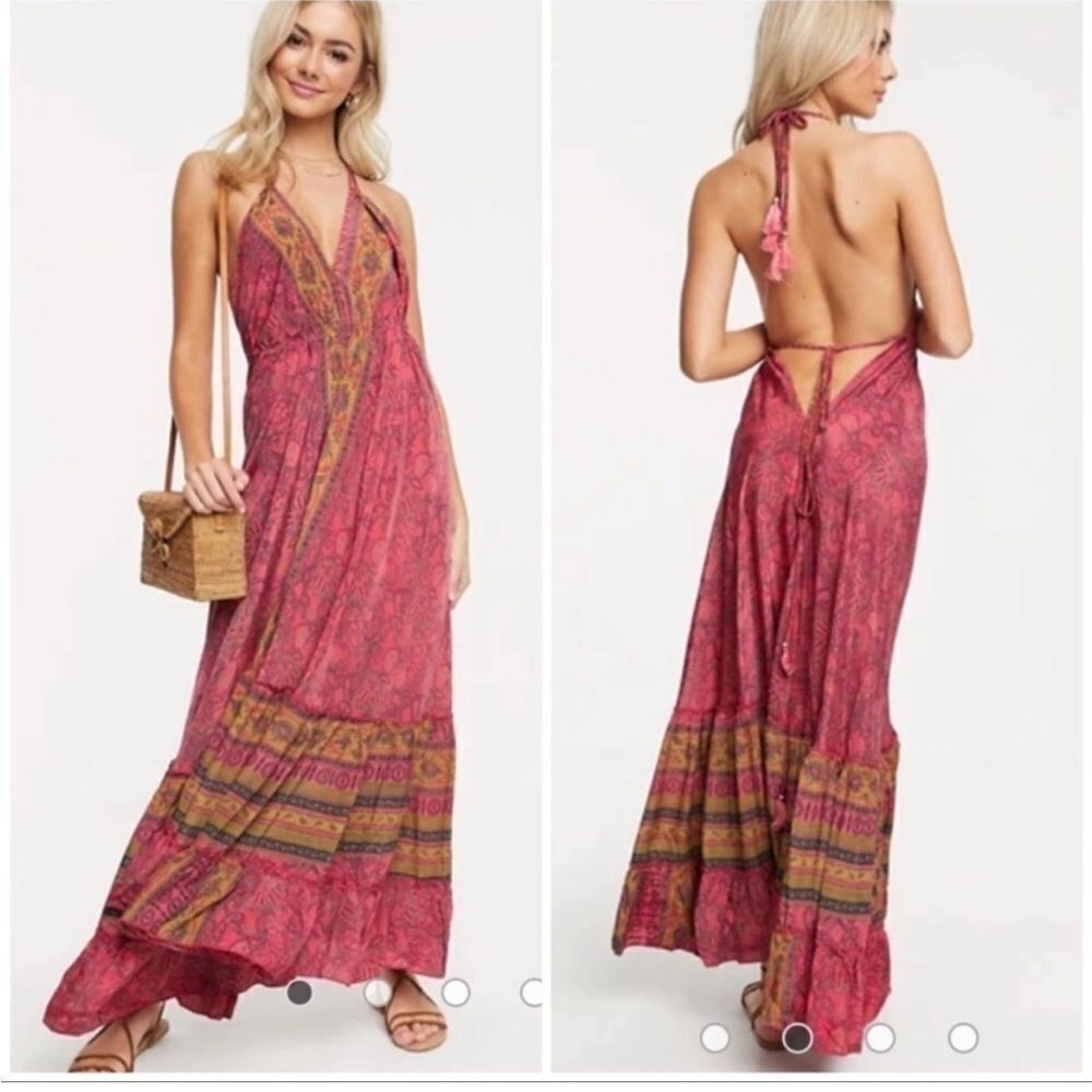 NEW‎ Anthropologie Raga Pink Passion Struck Tassel Maxi Dress XS Cottage Core